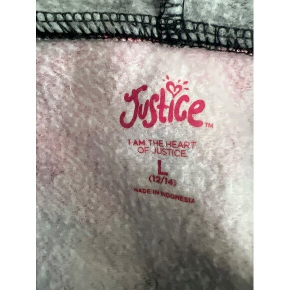 Justice Girls Large Hot Pink Black Grey Tie Die Glitter Logo Hoodie Sweatshirt B - Picture 7 of 7